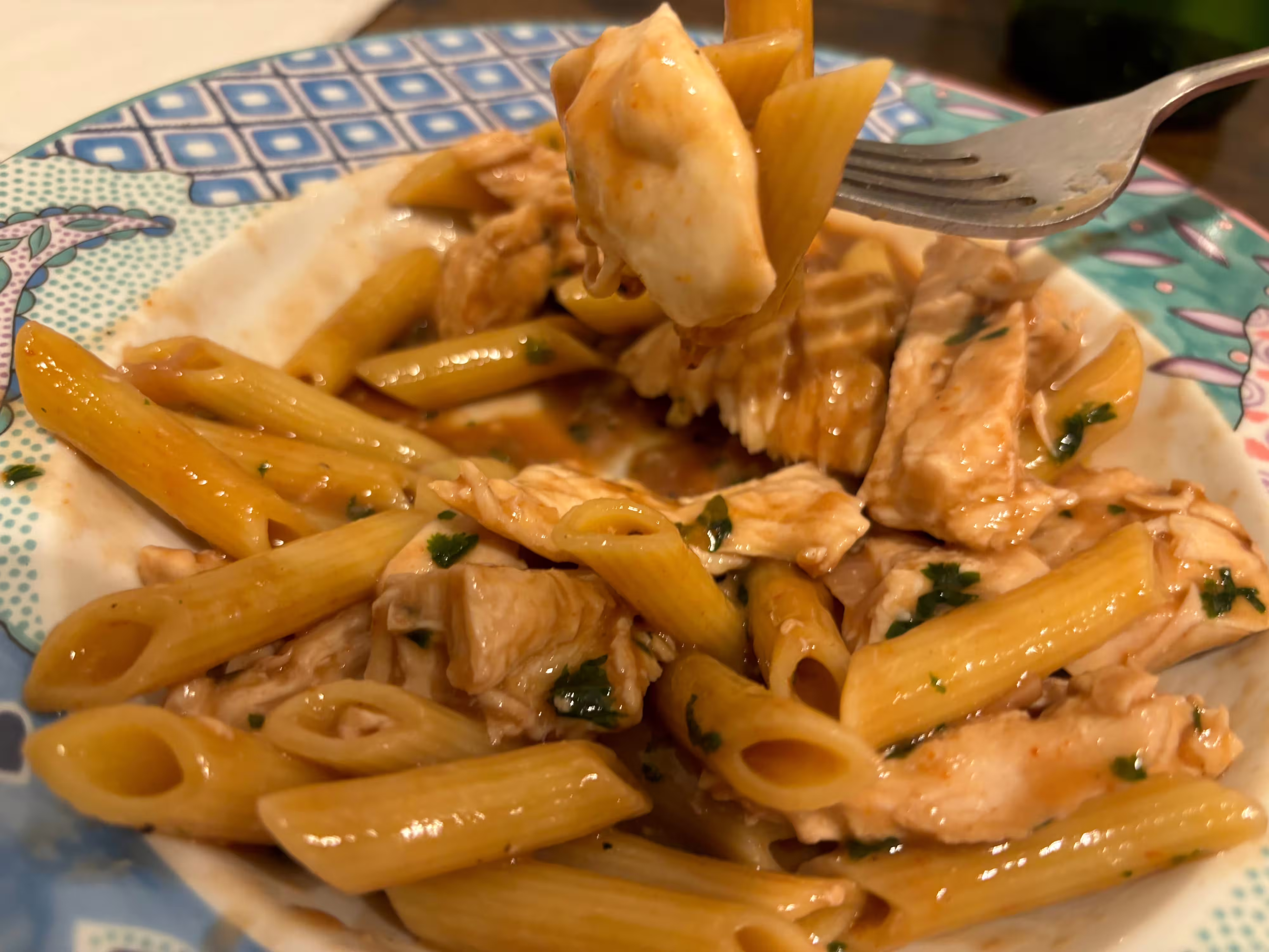 noodles on fork